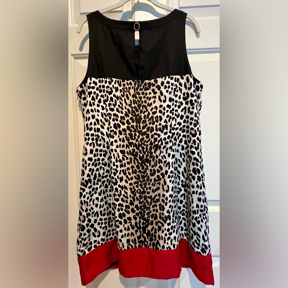 Dress - White House Black Market - black white tan red animal print - size 14 - Picture 3 of 8